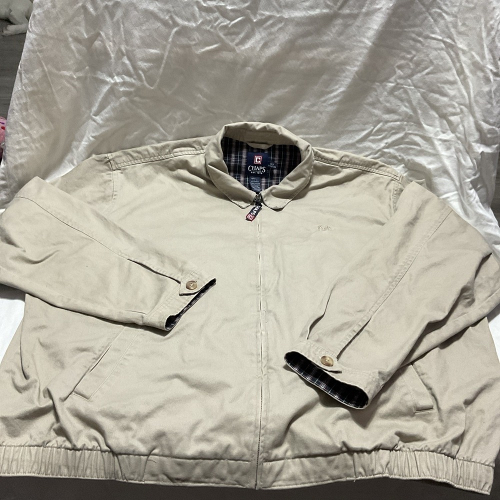 Chaps‎ Jacket Mens 2xl Khaki Bomber Golfing Zip Up Casual Pockets Plaid Lined